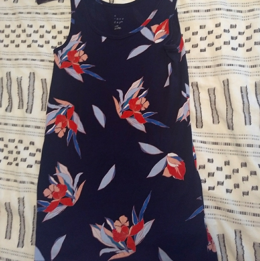 Navy Blue Tank with Tropical Floral Print